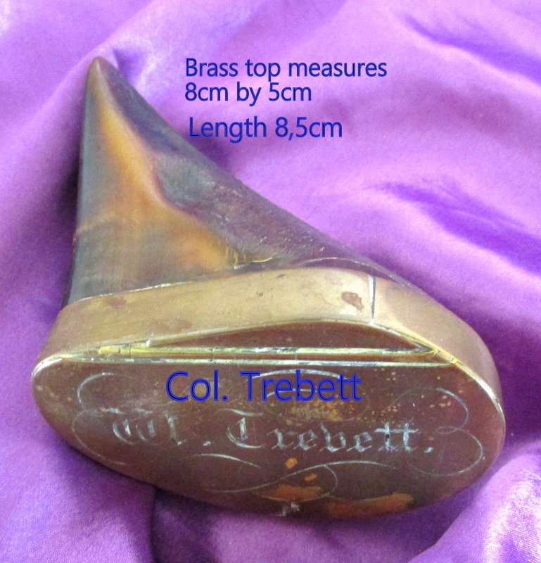 AN EDWARDIAN SNUFF BOX WITH AN ENGRAVED COLONEL'S NAME AND A TRENCH ART BULLET