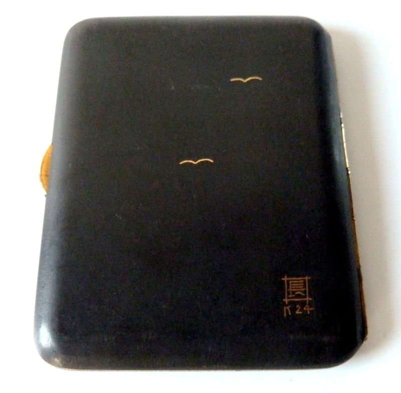 Vintage 1920s Japanese Damascene Mixed Metal Cigarette Case Signed ---24ct Genuine Gold Inlay