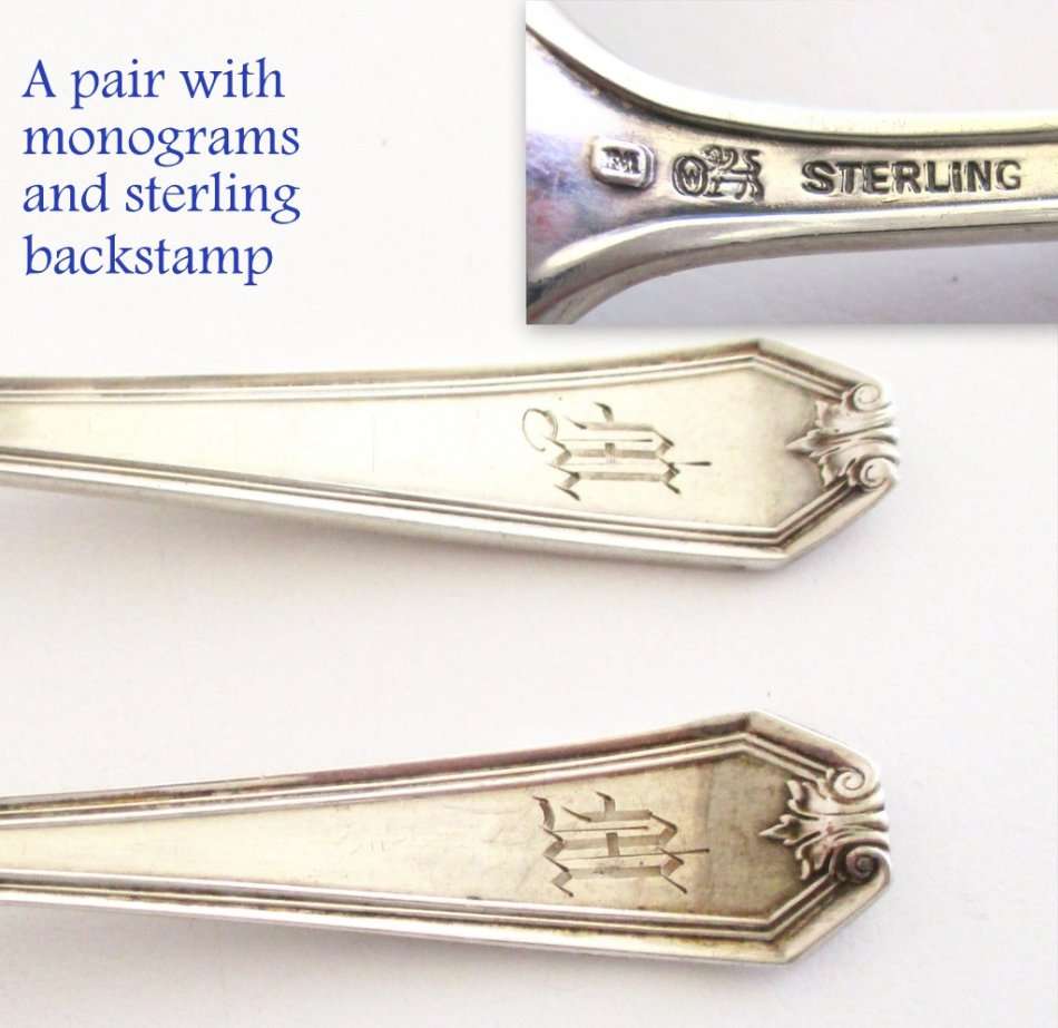 4 VARIOUS STERLING SILVER TEASPOONS WITH MONOGRAMS--+ 92 GRAM