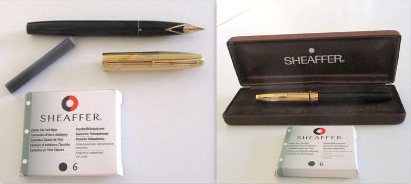 A SHEAFFER FOUNTAIN PEN WITH A 14ct GOLD NIB AND GOLD PLATED COVER