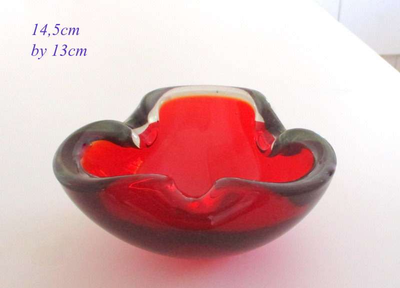 A HEAVY RED MURANO BOWL