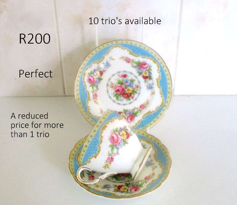 10 TRIO`s OF THE` WINDSOR`  OLD FOLEY PORCELAIN 2 SUGAR BASINS,2 MILK JUGS AND 2 LARGE CAKE PLATES