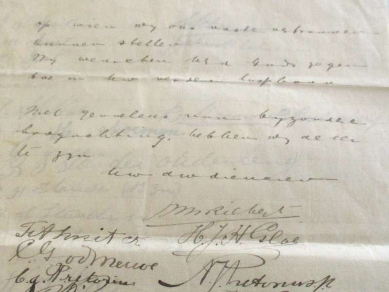 A DOCUMENT / PETITION ?? DATED 1907 AND WRITTEN IN HIGH DUTCH WITH 6 PAGES OF SIGNATURES--READ