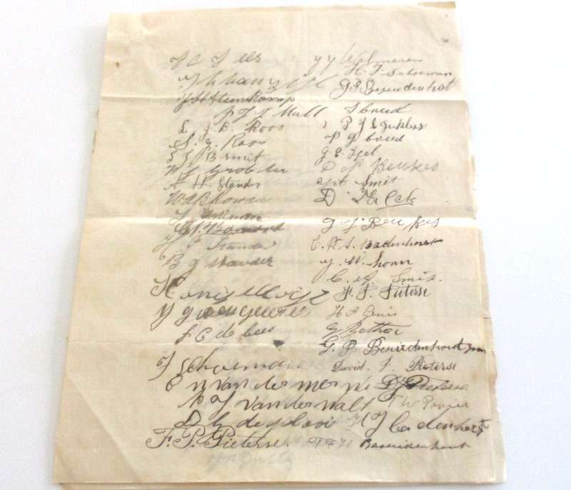 A DOCUMENT / PETITION ?? DATED 1907 AND WRITTEN IN HIGH DUTCH WITH 6 PAGES OF SIGNATURES--READ