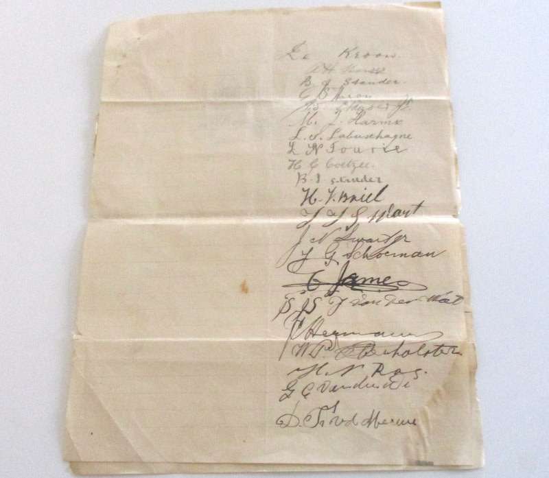 A DOCUMENT / PETITION ?? DATED 1907 AND WRITTEN IN HIGH DUTCH WITH 6 PAGES OF SIGNATURES--READ