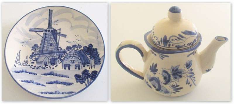 A HAND PAINTED DUTCH TEAPOT AND A DUTCH WALL PLATE--READY TO HANG