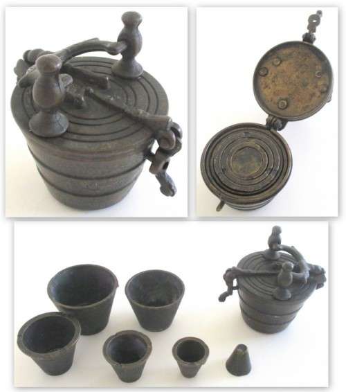 ANTIQUE BRASS APOTHECARY NESTING CUP WEIGHTS FOR GOLD DUST
