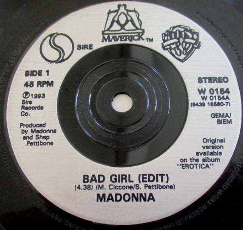 MADONNA `BAD GIRL` 7 SINGLE RECORD