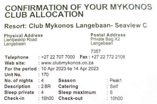 A MIDWEEK AT MYKONOS WESTERN CAPE--10th to 14th APRIL 2023--6 SLEEPER----BUY NOW
