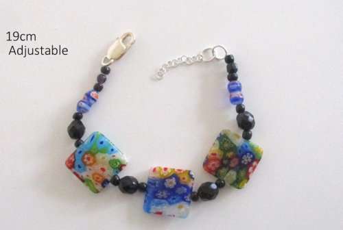 A MILLEFIORI BRACELET ON A STERLING SILVER CLASP