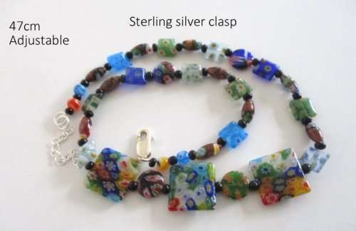 A MILLEFIORI NECKLACE ON A STERLING SILVER CLASP