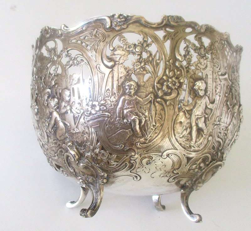 FOR VAN G ONLY---AN ANTIQUE GERMAN HALLMARKED LARGE ,800 SILVER ROCOCO STYLE BOWL---670gram
