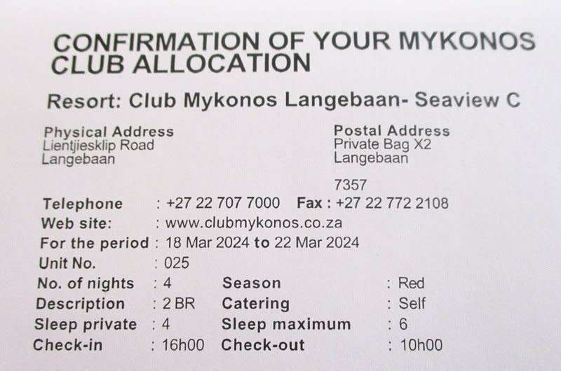 A MIDWEEK AT MYKONOS WESTERN CAPE  18th March to  22nd March 2024----6 SLEEPER----BUY NOW