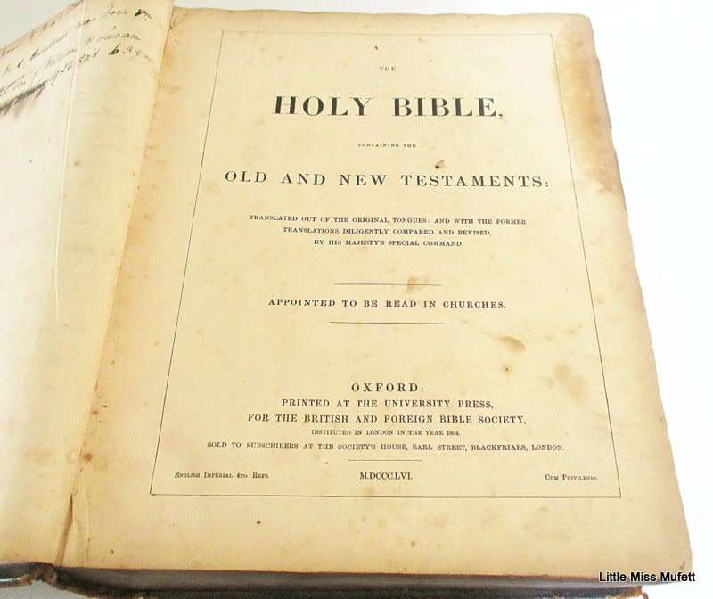 A LARGE FAMILY BIBLE DATED 1856 WITH FAMILY HISTORY