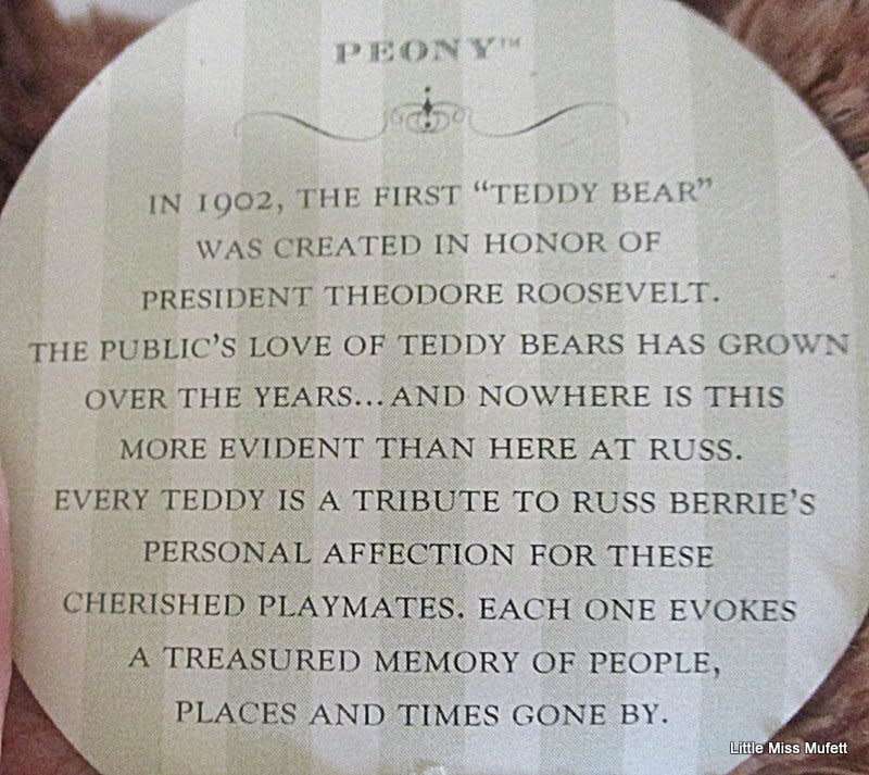 A RUSS TEDDY BEAR NAMED PEONY MADE FOR THE 100TH ANNIVERSARY OF THE FIRST TEDDY BEAR