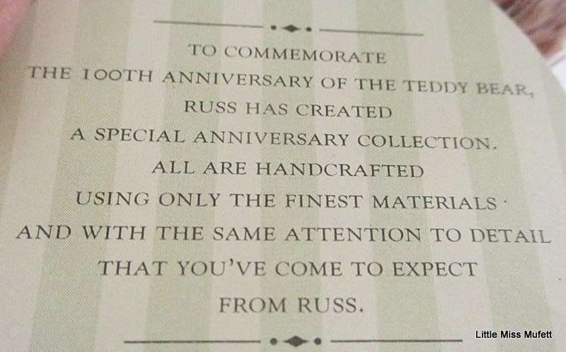 A RUSS TEDDY BEAR NAMED PEONY MADE FOR THE 100TH ANNIVERSARY OF THE FIRST TEDDY BEAR