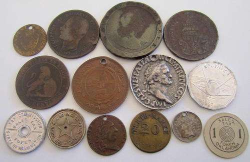 A LOT OF 14 FUN COINS AND TOKENS