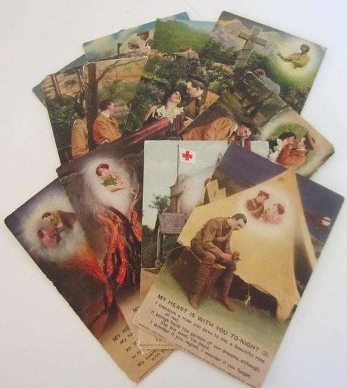 12 POSTCARDS IN 3 SETS OF 4---WW 1 PERIOD
