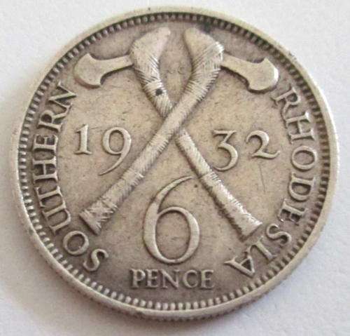 A 1932 SOUTHERN RHODESIAN  ,925 SILVER SIXPENCE--- 2,83 gram--mintage 544,00