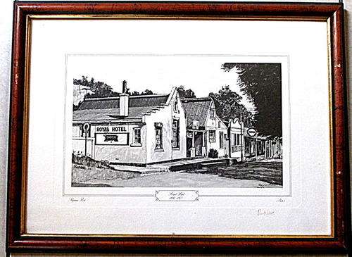 A PRINT OF AN ETCHING OF PILGRIMS REST ( ROYAL HOTEL )--SIGNED BY THE ARTIST