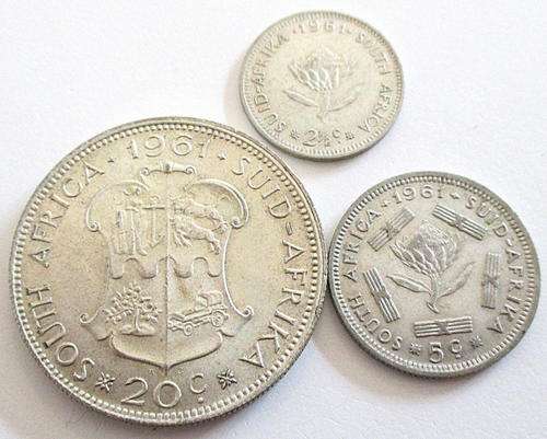 A 1961 SILVER 20 CENTS,5 CENTS and 2 1/2 CENTS