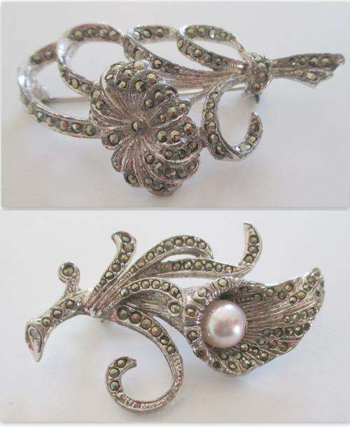 2 MARCASITE COSTUME JEWELLERY BROOCHES