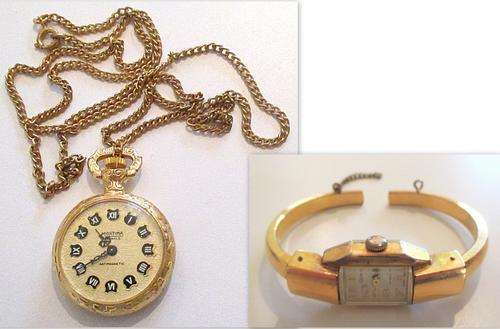 A MORTIMA POCKETWATCH WITH FLOWERS ENGRAVED ON BACK AND A CORTLEE WRISTWATCH