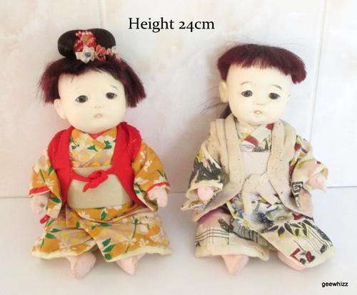 2 X Adorable Antique  Japanese Ichimatsu Iki-Ningyo Gofun dolls