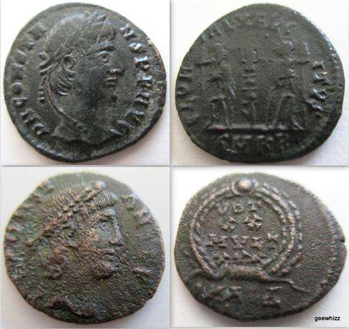 2 ANCIENT COINS --SMALLER VERSIONS--GUARANTEED AUTHENTIC--Over 1600 years old.