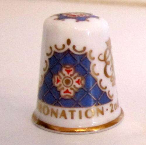 A thimble--1953 Coronation, Spode bone china