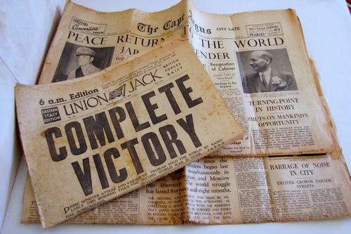 3 NEWSPAPERS REPORTING ON THE END OF WAR
