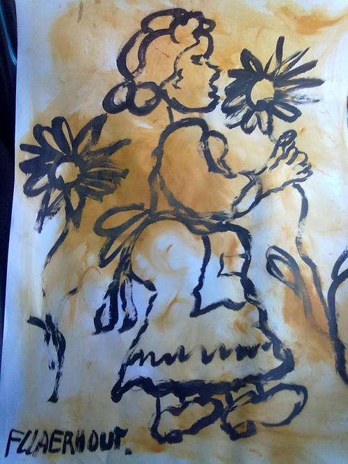 Claerhout , woman with sunfrowers, listing for friend in Kimberley