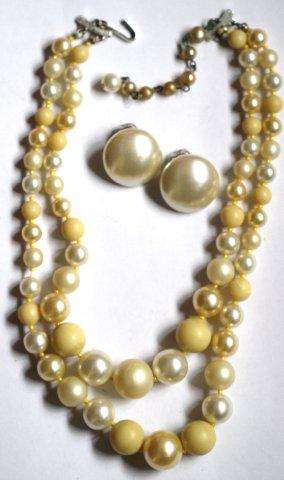 STUNNING FAUX PEARL NECKLACE SET - 2 STRAND - JAPAN - GLASS