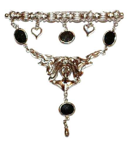 ART NOUVEAU STYLE DESIGNER BROOCH - ULTRACRAFT USA - WITH CHARMS