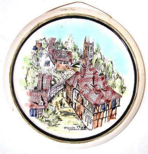 PORCELAIN PLAQUE - HANDPAINTED - PARISIAN SCENE 1921 - VERMONT