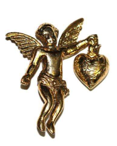 VINTAGE ANGEL BROOCH WITH HEART CHARM