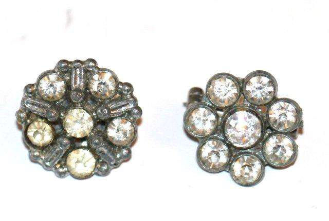 LOT OF 2 VINTAGE SILVERTONE RHINESTONE LAPEL PINS