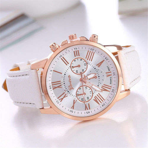 New Fashion Geneva Women Leather Band Stainless Steel Quartz Analog Watch**check shipping cost plz*