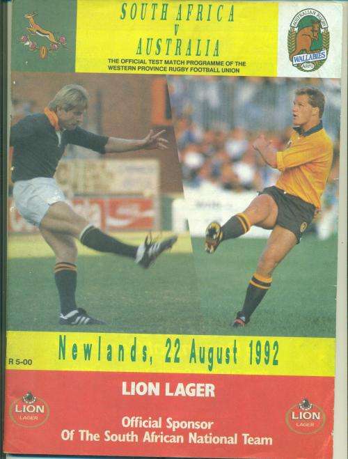 Programme Springboks vs Australia 22-8-1992 Newlands