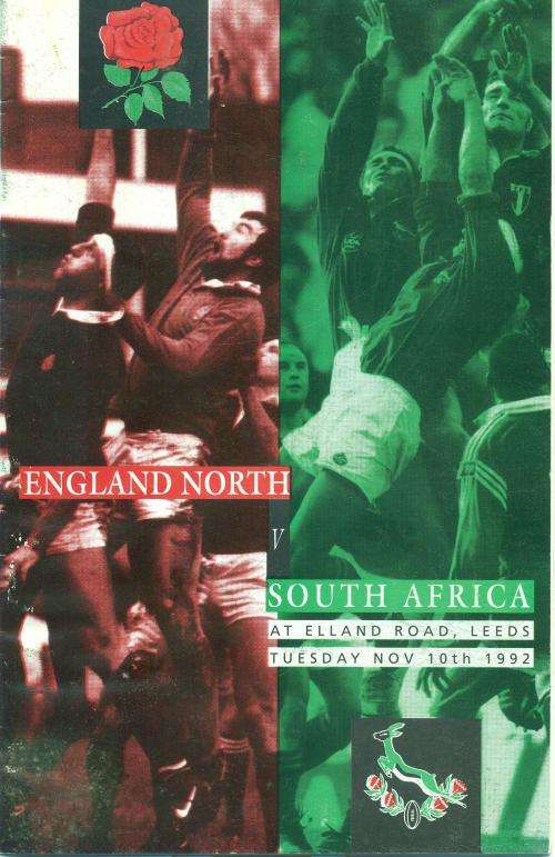 Programme England North vs Springboks 10-11-1992