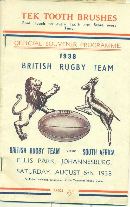 Programme Springboks vs British Lions 6-8-1938 (1st test)
