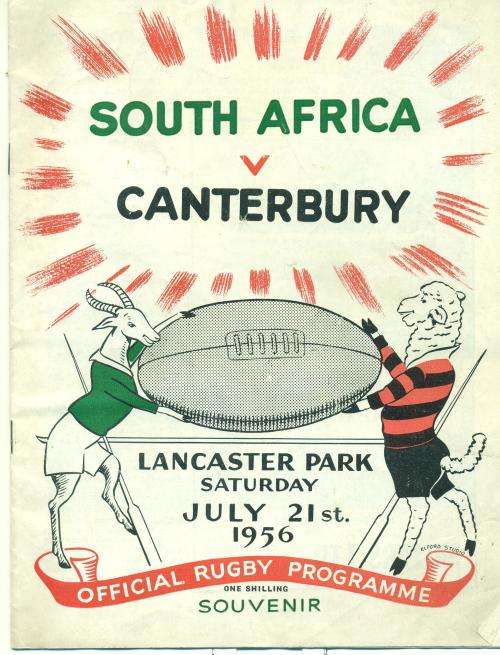 Rugby programme Springboks vs Canterbury 21-7-1956
