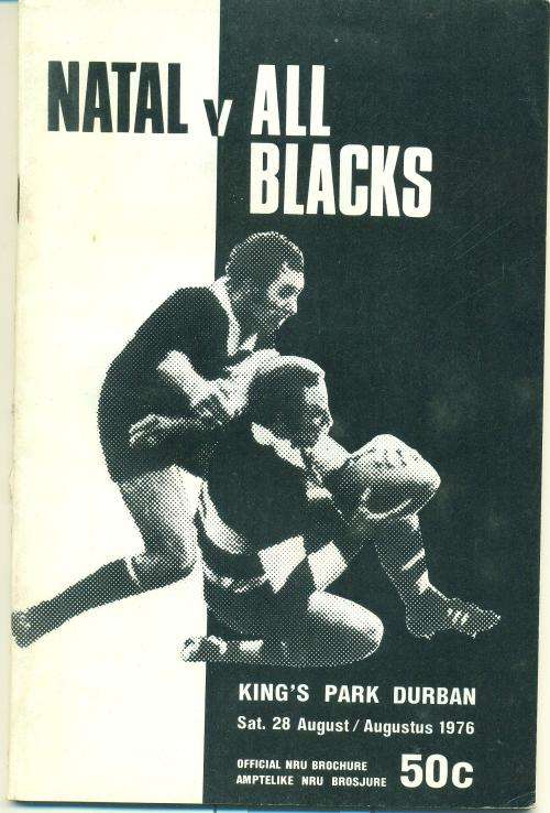 Rugby programme Natal vs All Blacks 28-8-1976