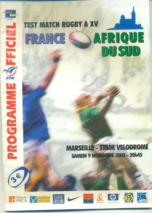 Rugby programme France vs Springboks 9-11-2002 Marseille