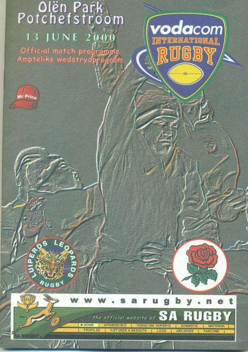 Rugby programme Leopards vs England 13-6-2000