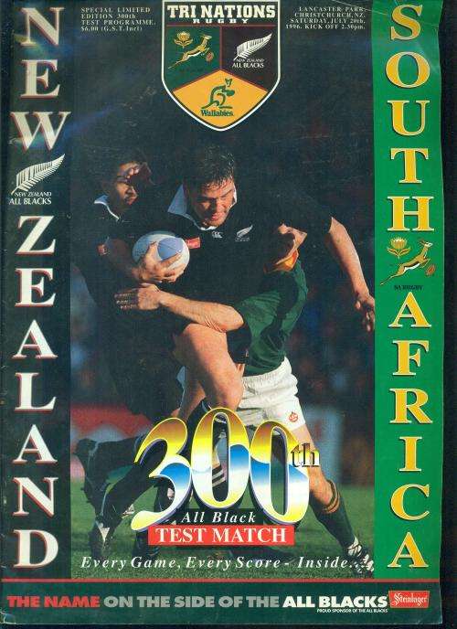 Rugby programme All Blacks vs Springboks 20-7-1996 Christchurch