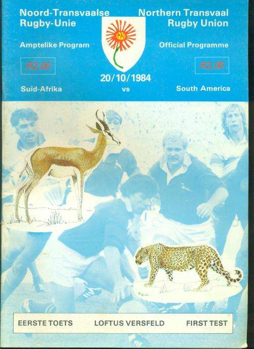 Rugby programme Springboks vs South America 20-10-1984 Loftus