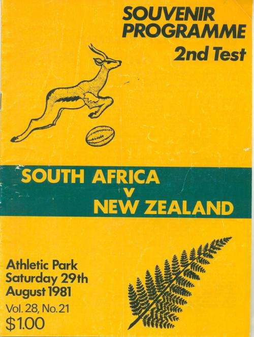 Rugby programme All Blacks vs Springboks 29-8-1981 Wellington