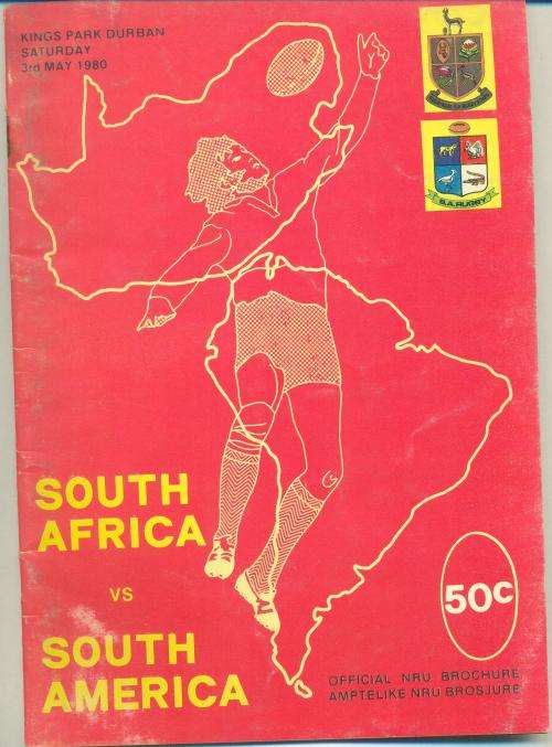 Rugby programme Springboks vs South America 3-5-1980 Durban