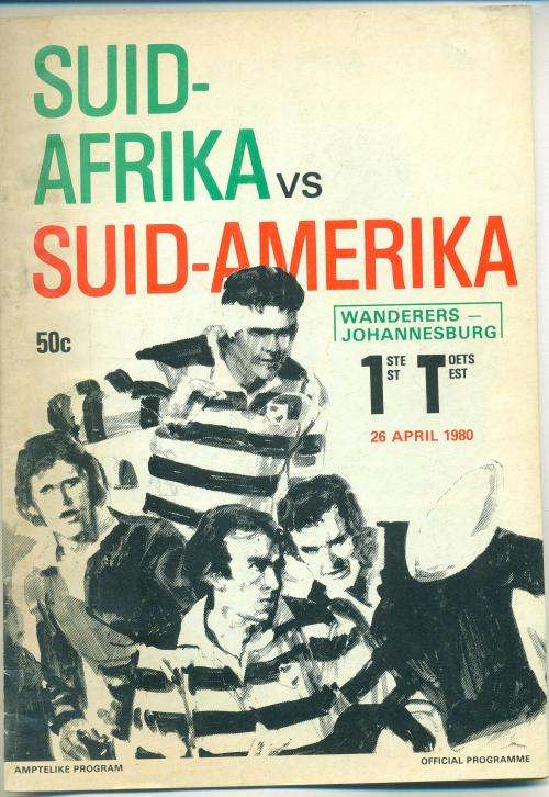 Rugby programme Springboks vs South America 26-4-1980 Wanderers